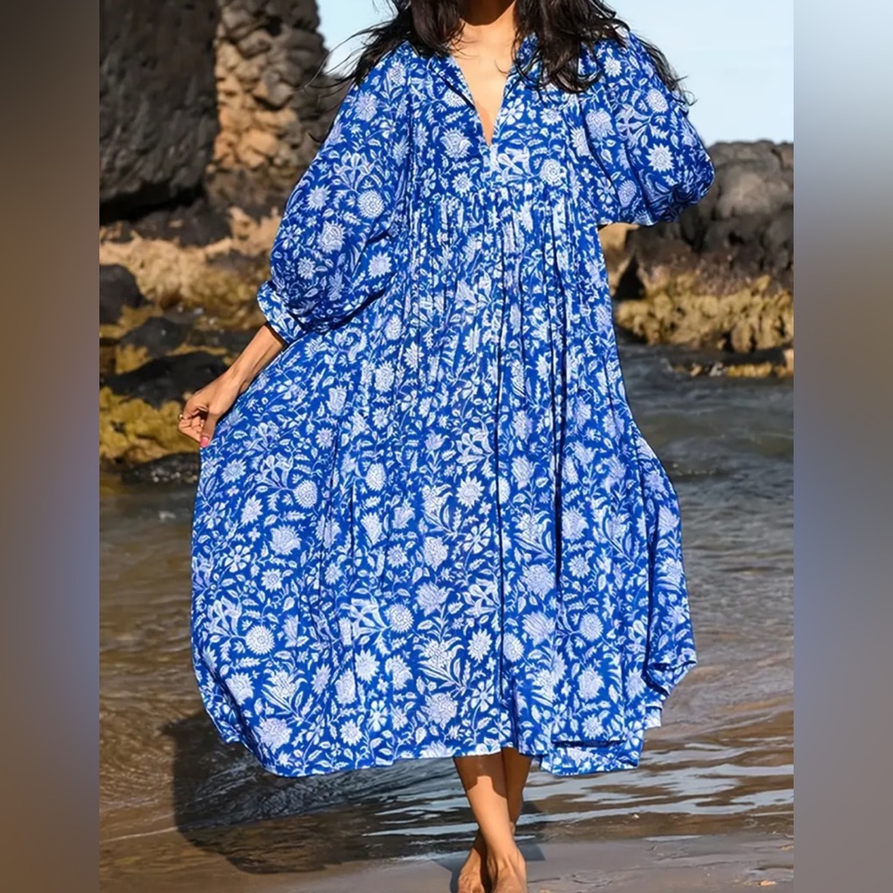 Blue Floral Midi Dress